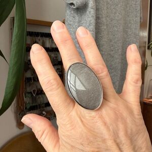 Silver Sheen Obsidian and Silver Ring, size 7.5 Adjustable